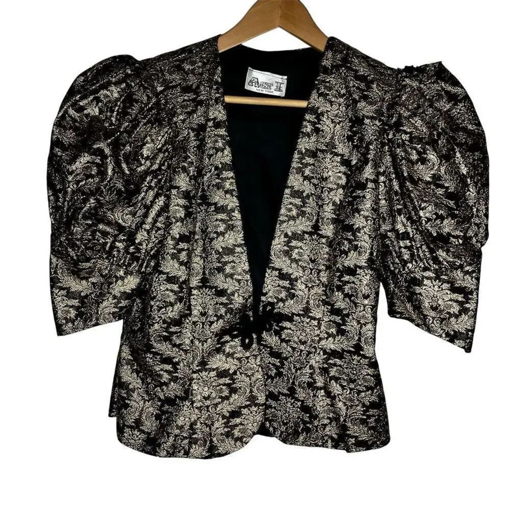 Vintage Act I New York Metallic Brocade Puff Sleeve Blazer Jacket Halloween